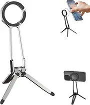 Multi Angle Tri Fold Cell Phone Holder, 360° Rotating Magnetic Phone Stand with Adjustable Tripod, for Most Cell Phones, for Streaming, Shooting, Video, Travel (Silver)