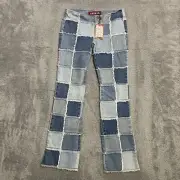Zana Di Patchwork Jeans NEW Hippie Juniors Size 1 Raw Fringe Vintage Y2K Style