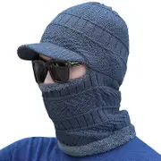 Men Winter Balaclava Thermal Fleece Beanie Hat Knitted Neck Warmer Cap Gray