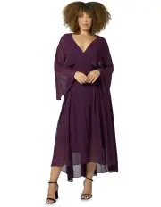 [Pink Dusk] Electric Chemistry Cape Maxi Dress in Plum