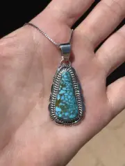 LG Deep Blue Spiderweb Kingman Turquoise ~ Sterling Pendant w/Chain, by Navajohn