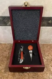 DELUXE WINE ACCESSORY BOX - WAITER'S CORKSCREW & MATCHING STOPPER in WOODEN BOX!