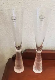 ARTLAND PRESCOTT Pink Crystal Frosted Footed Champagne Flute Goblets Set 2 NEW