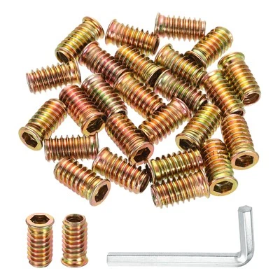100 Pcs Threaded Insert for Wood, 5/16 - 18 Threaded Studs 25mm Length, Gold