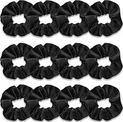 Scrunchies for Women, 12 Pcs Scrunchies for Hair, Soft Ponytail Holder for Girls, Classic Elastic Hair Bands (Black, One Size)