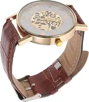 [SAFIGLE] 1pc Watch Automatic Retro Stylish Business present Imitation Leather Brown