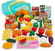 Battat Play Circle by – Pantry in a Bucket – Pretend Play Food Set and Storage Container with Lid – Realistic & Durable Toy Kitchen Accessories for Kids Ages 3 and Up (79 Pieces), Multicolor