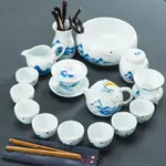 德化白瓷手繪陶瓷功夫茶具套裝家用簡約茶具茶壺茶杯茶盤蓋碗整套