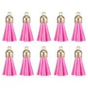 200Pcs Leather Tassel Keychain Charm Bulk with Cap for Jewelry Making, Rose Red