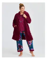 [Taking Shape] Plush Hooded Zip Up Robe in Red Plum