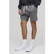 Mens Grey Elasticated Waist Slim Fit Twill Shorts
