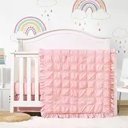 Cloele 3 Pieces Crib Bedding Set for Girls Standard Size Baby Bedding Set - Solid Seersucker Ruffle Quilt Set includes Comforter Fitted Sheet Crib Skirt - Girls Pink Ruffled Nursery Set Baby Crib Set
