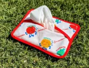 Small Tomato/Potato/Pimento Fabric Pocket/Purse Tissue Holder 3 1/2"x4 3/4" New