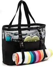[KOKKOYA] MESH BEACH BAG TOTE SWIMMING EQUIPMENG BAGS, Black