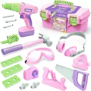 Kids Tool Set, Girls Tool Set Pretend Play Construction Toy Tool with Tool Box,