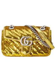 Gucci GG Marmont Mini Sequin Shoulder Bag in Gold Silk