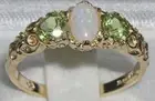 Natural Opal Ring 925 Sterling Silver / Opal & Peridot Womens Triology Ring