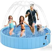 Dog Pools for Large Dogs, 2-in-1 Sprinkler Pool for Kids Non-Slip Dog Swimming Pool for Outdoor Backyard Kids Dogs Ducks and Pet Baths 70" x 12"