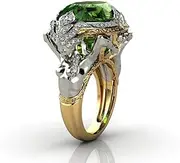 NZLJBSP Vintage Gold Plated 925 Silver Green Simulated Emerald Women Men Wedding Engagement Ring Oval Cut Green Gem Cubic Zirconia Anniversary Promise Ring