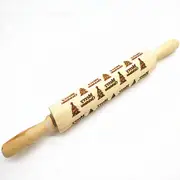 Embossed Wooden Rolling Pin with Christmas Elk Tree DIY Tool for Baking Cookies Kitchen -Tree