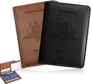 [Ruinous] Passport Holder, 2 Pcs Passport Wallet, Passport Cover, Premium Leather RFID Travel Wallet Blocking, Travel Bag Cover Case, Document Organizer for Boarding Passes,Travel Essentials (Brown & Black)