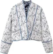 [Eisctnd] Quilted Jacket Women Printed Flower Patchwork Breasted Short Cardigan 2023 Autumn Chic Ladies