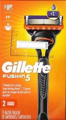 Gillette Fusion 5 Men's 1 Razor Handle and 2 Blade Refills NEW & SEALED