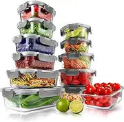 [Nutrichef] Food Storage Containers with Lids, 12 Pack Leak-Proof Glass Meal Prep Containers, From Freezer to Oven Safe, Airtight and Stackable Food Containers