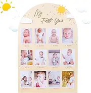 My First Year Photo Board - Baby First Birthday Photo Display Wood Board, Sun Theme Monthly Milestone Photo Board, You Are My Sunshine 1st Birthday Decoration, 12 Months Photo Frame