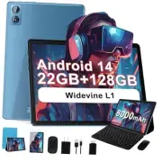 2025 Android 14 Tablet, 22G+128G/1TB Expansion, 10 inch Tablets with 8000 Blue