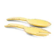 NWT Tommy Bahama Rustic Yellow Crackle Melamine Salad Servers Serving Set 11"