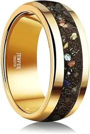 [JEWPER] Tungsten Rings for Men Womens 8mm Black Fashion Promise Wedding Band Hammered Groove Meteorite Orbo Carbide Beveled Polished Edge Comfort Fit