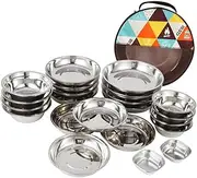 GANAZONO 1Set Stainless Steel Camping Dishes Outdoor Dining Plates Bowls with Storage Bag for and Storage for Campfire and Picnic Use
