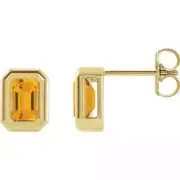 14K Gold Orange Natural Citrine Solitaire Emerald Step-Cut Earrings BESTSELLER