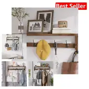 Rustic Coat Rack Wall Mount with Shelf & 5 Hooks - Stylish Storage Solution