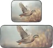 WOIWB Kitchen Mats Sets of 2, Absorbent Resist Dirt Vintage Duck Kitchen Rugs, Comfortable Carpet for Bathroom Sink Doorway 19.7x27.6 in + 19.7x47.2 in
