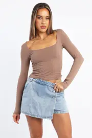 Brown Supersoft Top Square Neck Long Sleeve - Size 16XL, Women's T-shirt