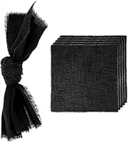 uxcell 6Pcs Handmade Cloth Napkins, 16.5x16.5 Inch Cotton Napkins with Fringe Square Rustic Table Napkin for Wedding Party Dinner Table Decor Bridal Shower, Black