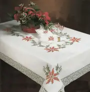 Stamped Cross Stitch ~ Christmas Holly 68" x 90" Oval Tablecloth #T201230-90V