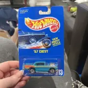 Hot Wheels '57 Chevy #213 NEW PAINT STYLE (1) - Blue Card