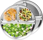 Stainless Steel Kids Plates 2 Packs,9Inch Portion Control Plate Divided Plates for Adults Bariatric Weight Loss Diabetic