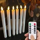 6Pcs LED Flameless Flickering Taper Candle Battery Operated Timer Remote Control