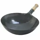 YAMADA Chinese Hammered Iron Pan Wok 27cm 1.2mm Thick Single hand wooden pattern