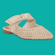 NIB Lucky Brand Size 10 Women's Grenaldie Woven Bow Flat Mules Beige