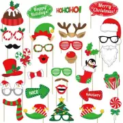 32 Pcs Christmas Photo Booth Props for Photography Xmas Party Games Supplies