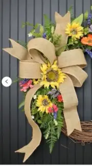 Wired Burlap Ribbon Bow, Spring Summer Wreath Bow, Farmhouse Burlap Wreath Bow