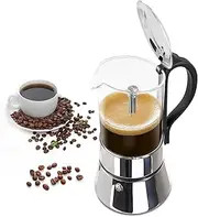 DITOSH 4 Cup Glass Transparent Moka Pot Stainless Steel Uncoated Stovetop Espresso Maker Italian Coffee Makers Mocha Greca Machine Cafe Classic Induction Cookers for Home Camping 220ml