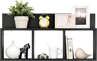 Danya B. Modern 3 Cube Floating Wall Shelf with Display Ledge - (Black)