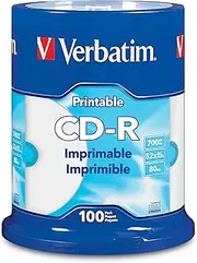 Verbatim CD-R Printable Disc Spindle, White, Pack of 100