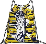 EdWal New York City Print Drawstring Backpack Gym Bags Sports Draw String Bags For Gym Travel Swimming Beach, White, One Size